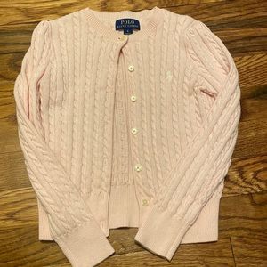 Girls Polo Cardigan, pink. Size 6